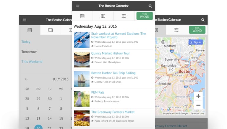 Screenshots of The Boston Calenndar Mobile